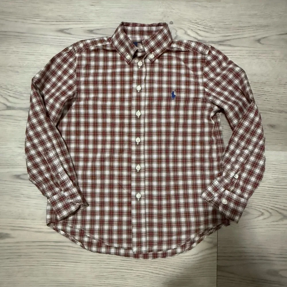 Ralph Lauren Boys S 8 Long Sleeve Red Green Plaid Logo Button Down
